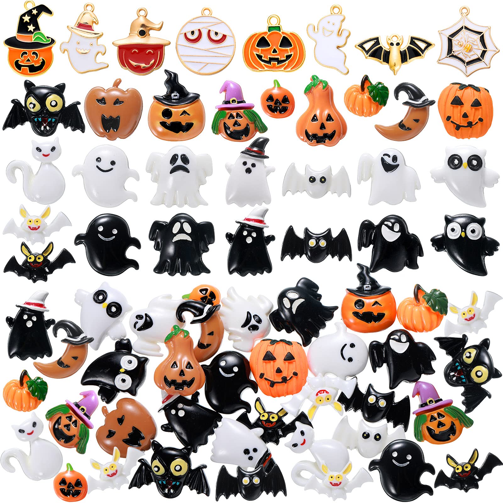 80 Pieces Enamel Alloy Halloween Charms and Assorted Halloween Decorations Set 32 Styles Pumpkin Lantern Ghost Spider Bat Pendants Holiday Jewelry Making for Halloween Beads Tree Ornaments DIY Crafts