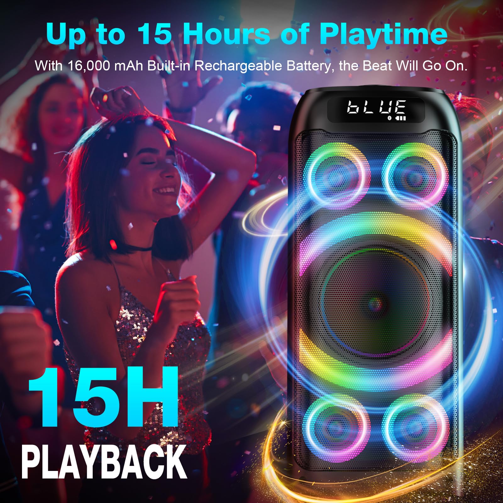 Altavoz Bluetooth 160W Potencia Máxima, Potente Sonido Estéreo Bassi Profondi Altavoces Portátiles Grandes para Fiestas con Subwoofer, Emparejamiento TWS, Luz LED Dinámica para Fiestas Camping