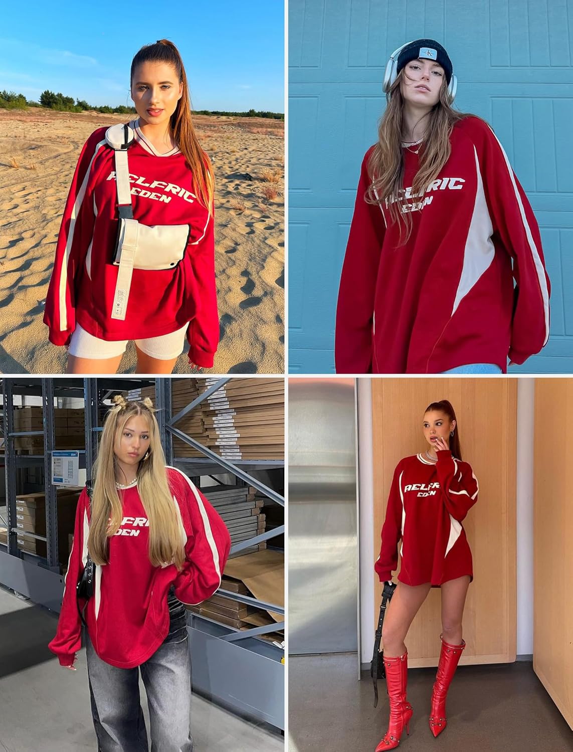 Aelfric Eden Oversized Crewneck Sweatshirts for Men Red Vintage Graphic Pullover Loose Fit Streetwear Long Sleeve Top - Image 5