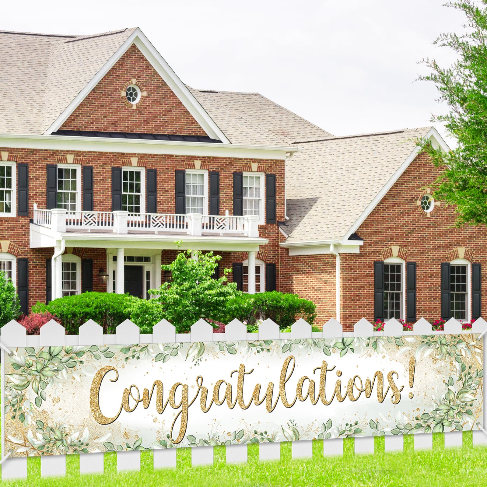 Lecheme Congratulations Banner 8x1.6 ft Greenery Congrats Banner Green Leaves 2026 Congrats Grad Fence Backdrop Outdoor Congratulations Wedding Sign