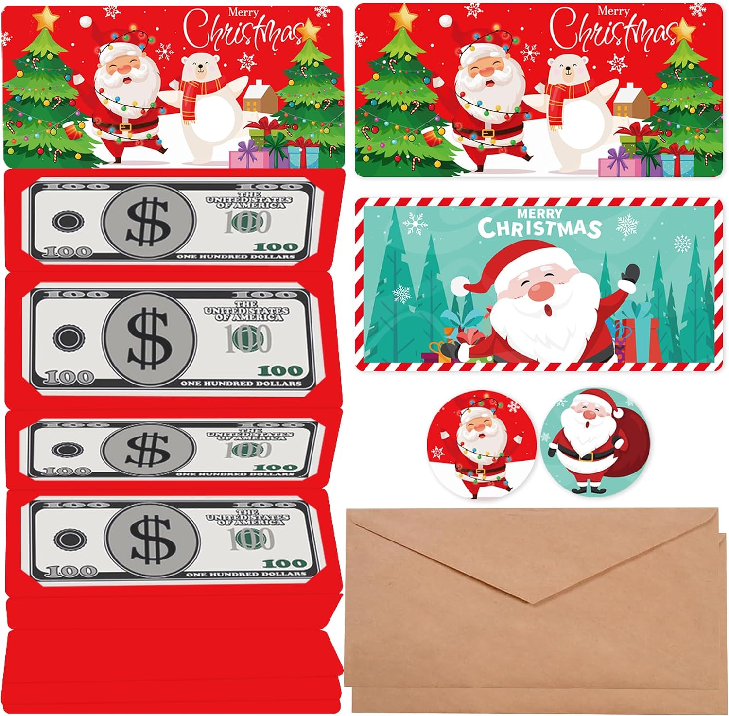 Christmas Gifts, 2 Pack Christmas Money Holder with 10 Bill Slots and 4 Card Slots, Surprise Cash Gift Card Holders with Envelopes for Kids Adults, Fun Ways to Give Money Ideas
