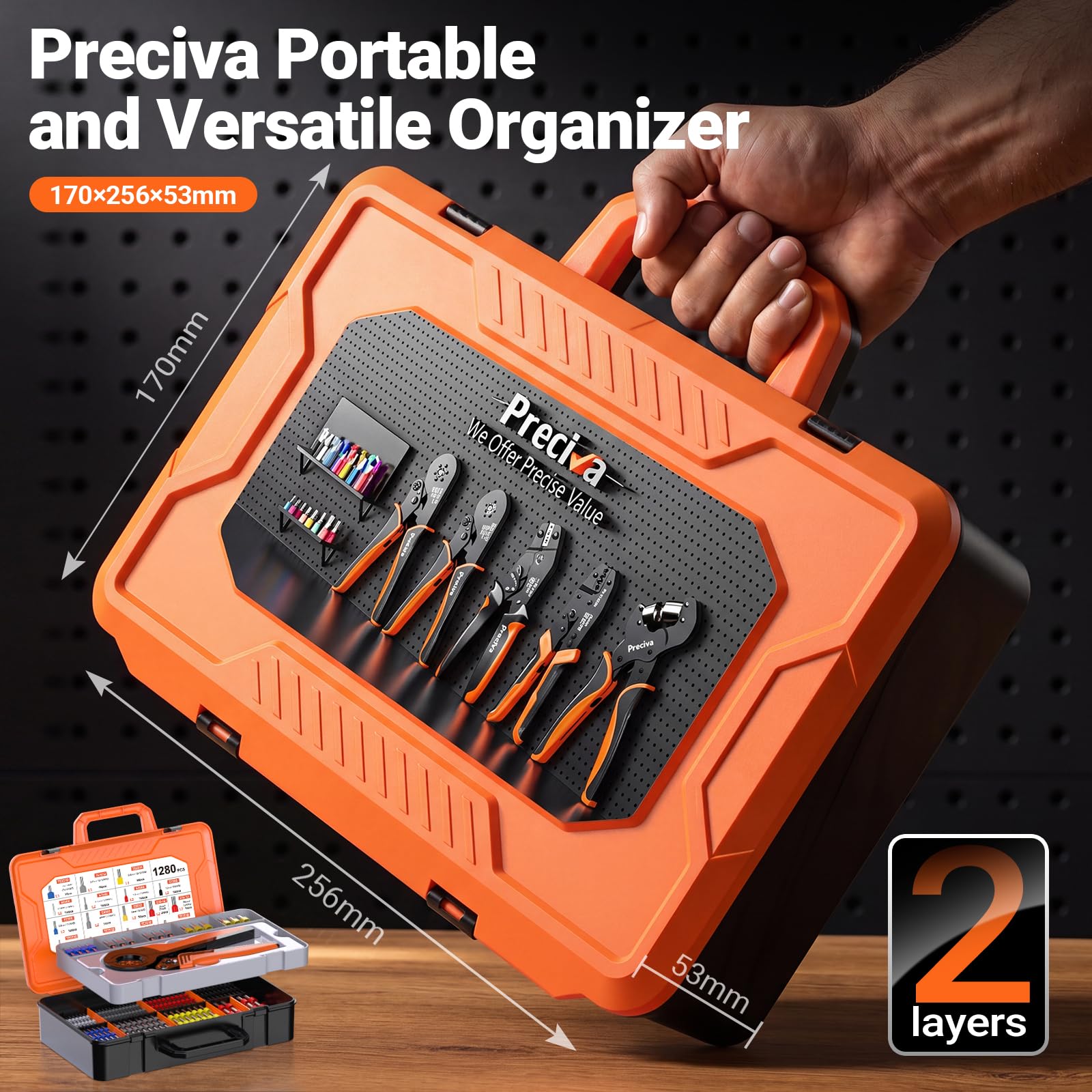 Preciva Pinza Para Crimpar con 1280 Piezas,0.08-16mm² de Crimper,Alicates de Terminales Talla Grande,Punteras Electricas,Alicates de Seis Lados para Bricolaje y uso Industrial Terminales EléCtricos