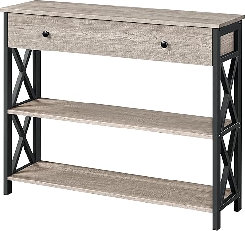 Miniatura 13 de Topeakmart Mesa consola con estación de carga, mesa de entrada estrecha de 40 pulgadas con 2 tomas de corriente y 2 puertos USB, mesa de pasillo