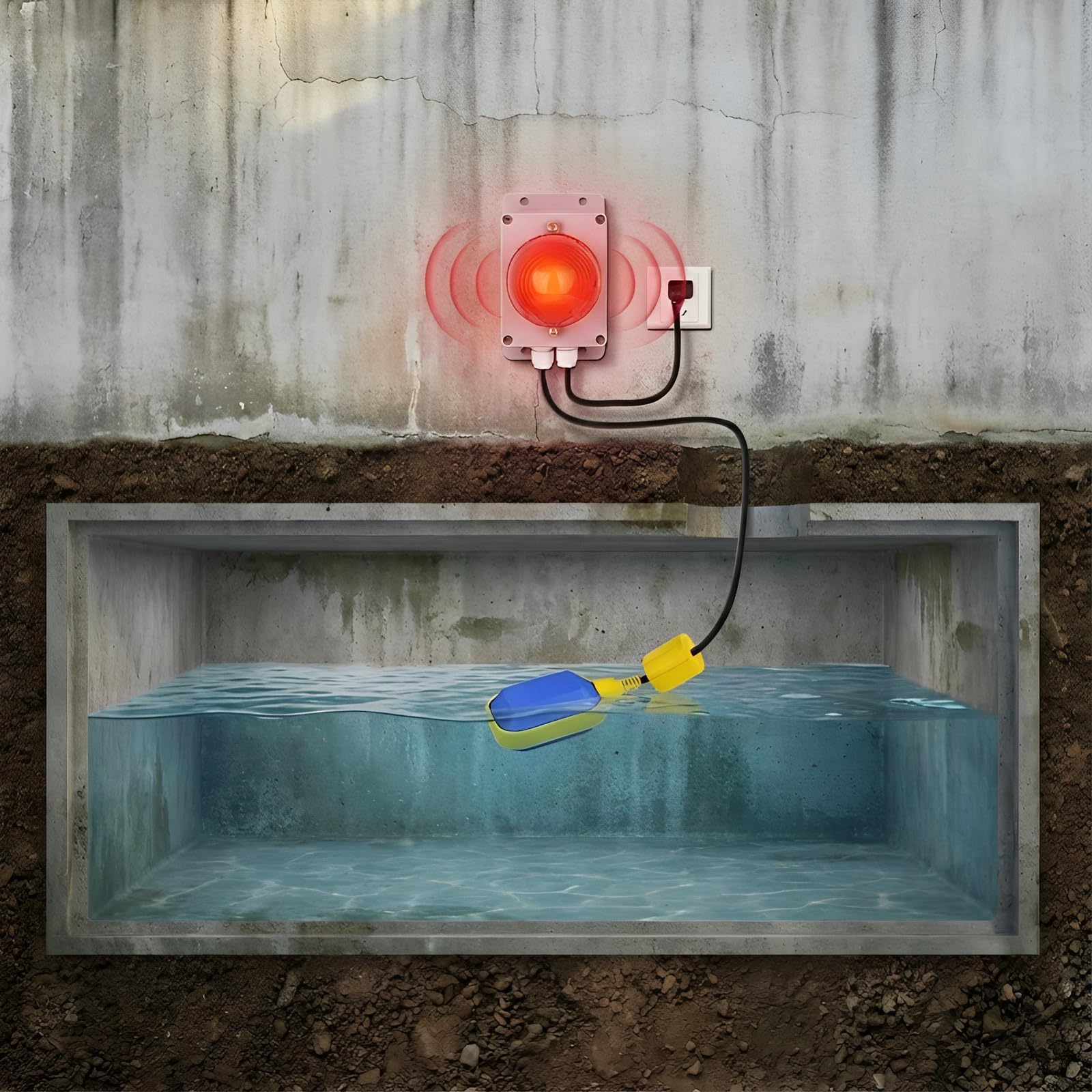 220 V Wasserstandalarm, Schwimmerschalter im Lieferumfang enthalten, 5 m Kabel, akustischer und visueller Alarm, 5,9 x 3,5 x 5,6 cm für Tanküberwachung