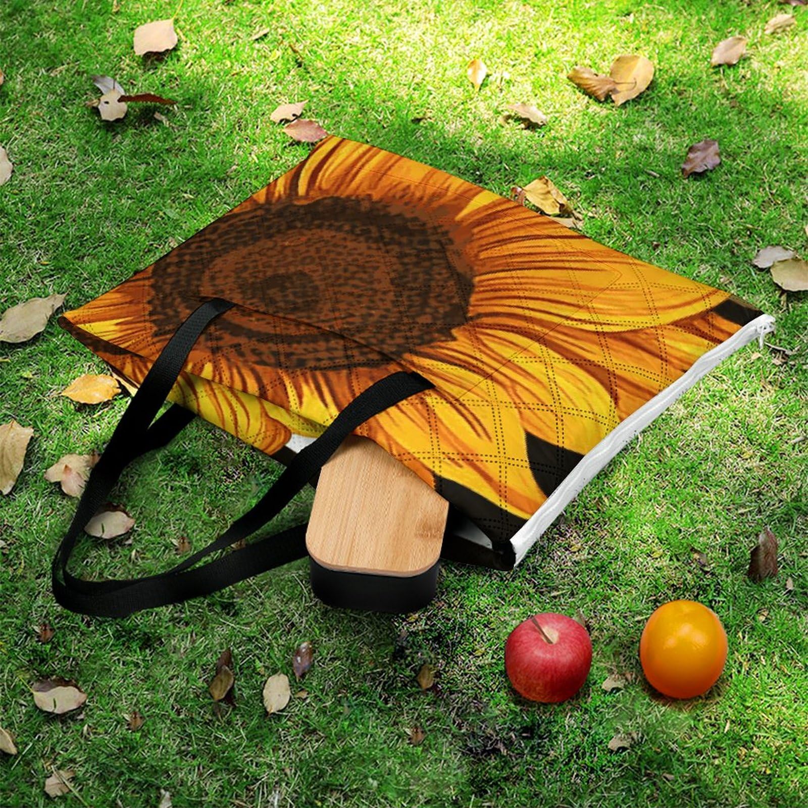 Sunflowers Tapis de pique-nique convertible à fermeture éclair – Couverture d'extérieur imperméable et isolante avec sac fourre-tout, pliable pour camping, plage, parc, 200 x 200 cm