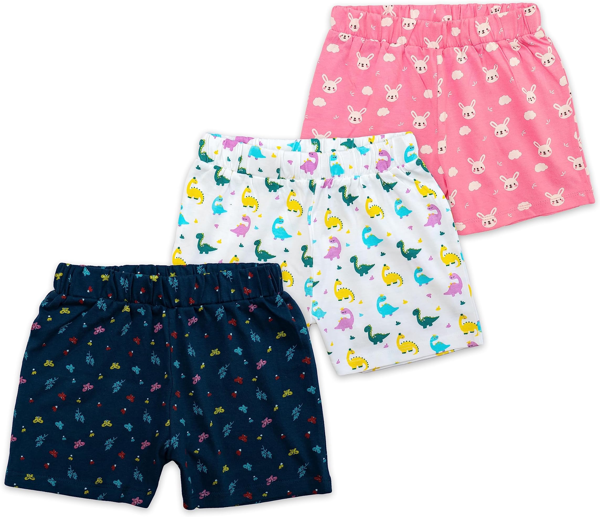 MakotoBaby |Kids Girls Regular Shorts Soft Cotton with Cute Birds Prints Combo Pack of 3 Multicolored