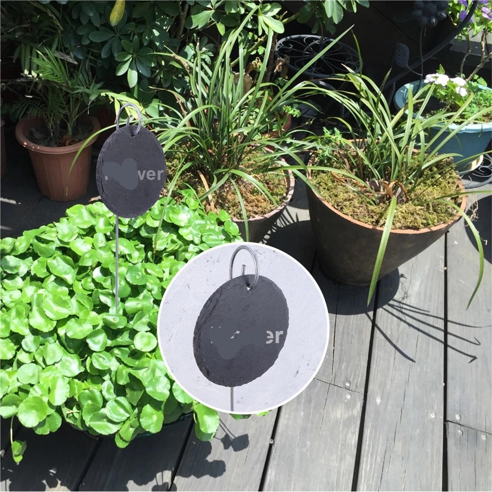 8 etichette nere for piante sospese rotonde in ferro 10x10x0,5 cm | Pennarelli da giardino naturali for uso in serra di verdure all'aperto, facili da scrivere sulla superficie