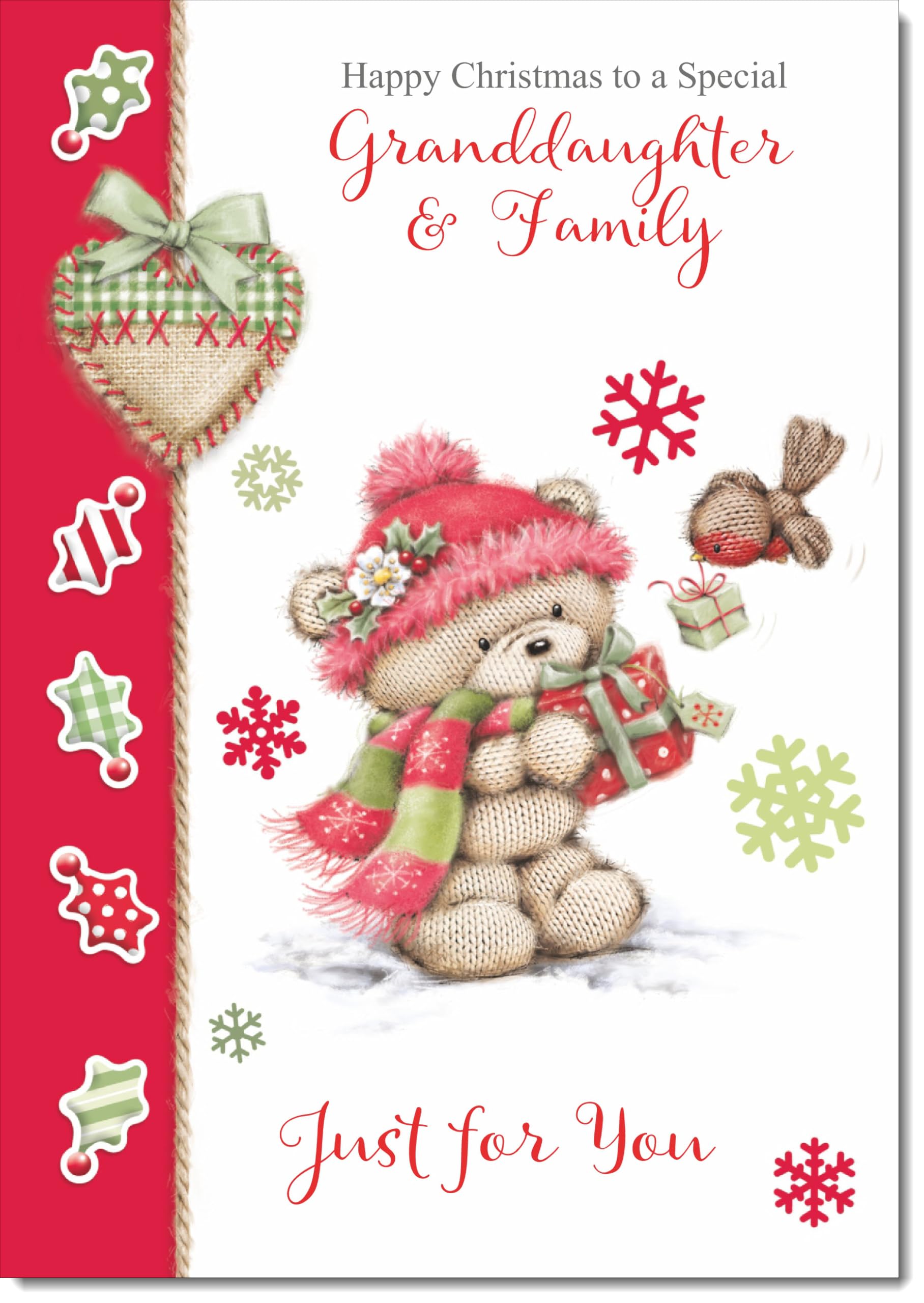doodlecards Granddaughter and Family Christmas Card Cute Bear with Red Hat Large A4 Size Christmas Card for Granddaughter & Family with Plain Envelope — image 1