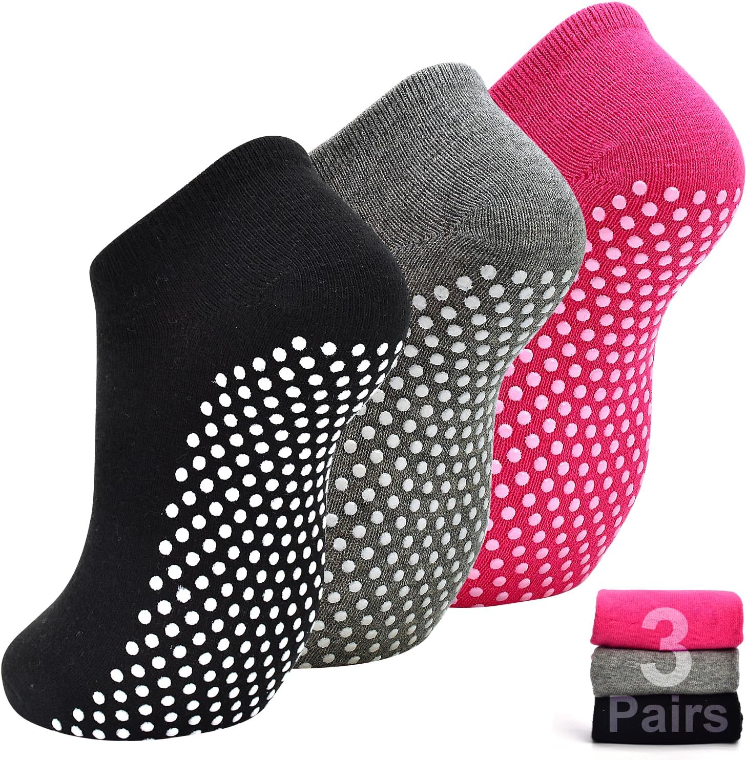 Yoga Grips Non Slip Socks 3 Pairs Pilates Anti Skid Grippers Grippy Ballet Barre Socks for Women