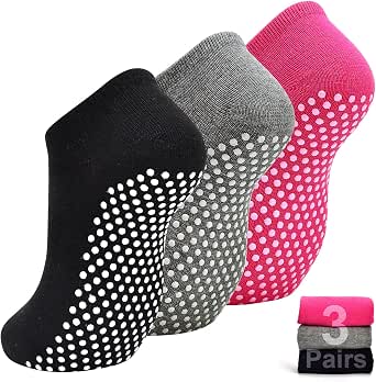 SkiBeaut Non-Slip Yoga Grip Socks for Women, 3 Pairs