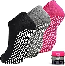 SkiBeaut Yoga Grips Non Slip Socks 3 Pairs Pilates Anti Skid Grippers Grippy Ballet Barre Socks for Women