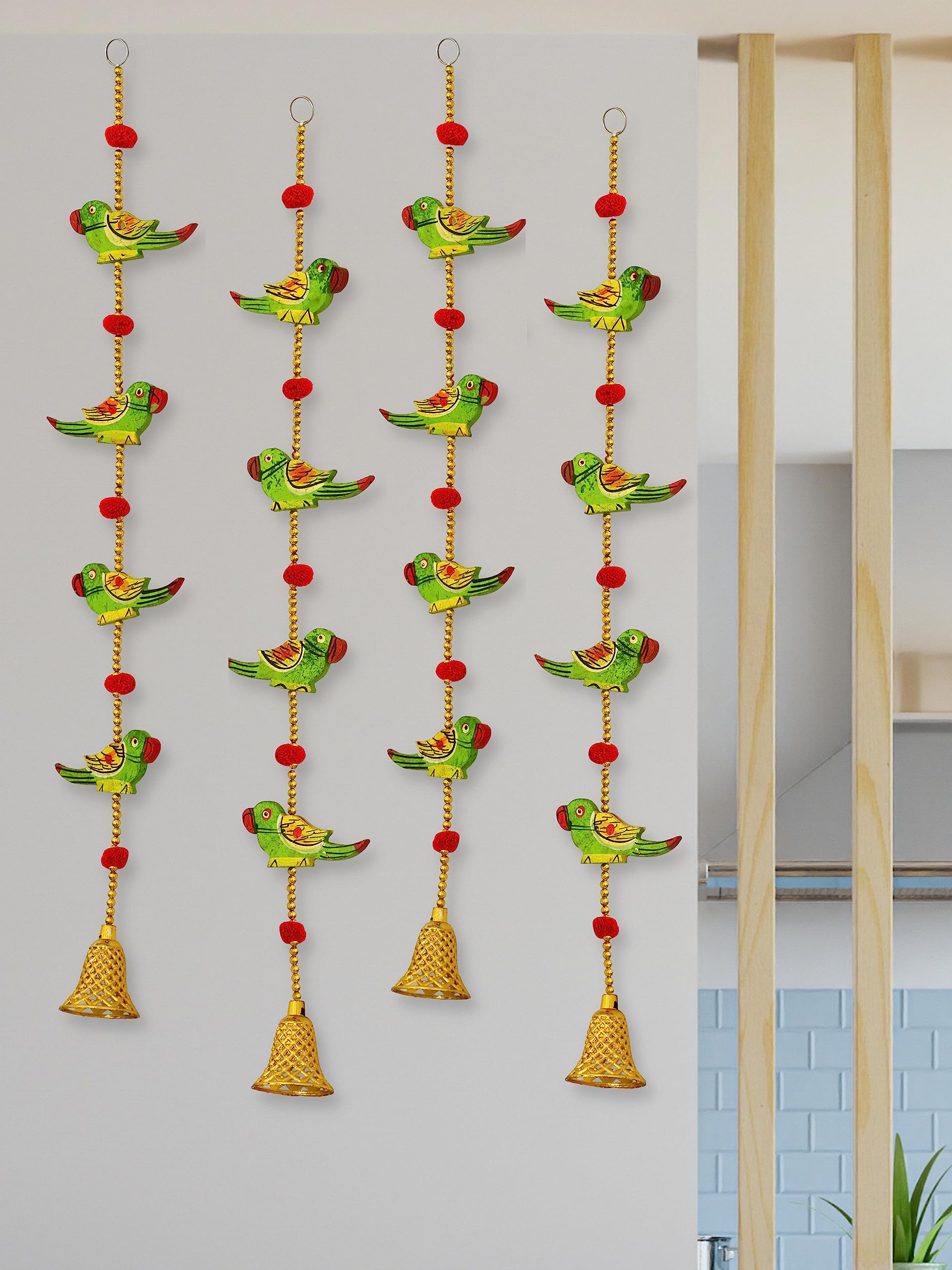 JH Gallery Handmade Wooden Parrot Bells Decorative Lines Door Hanging Wall Hanging (Pack of 4)-image-35
