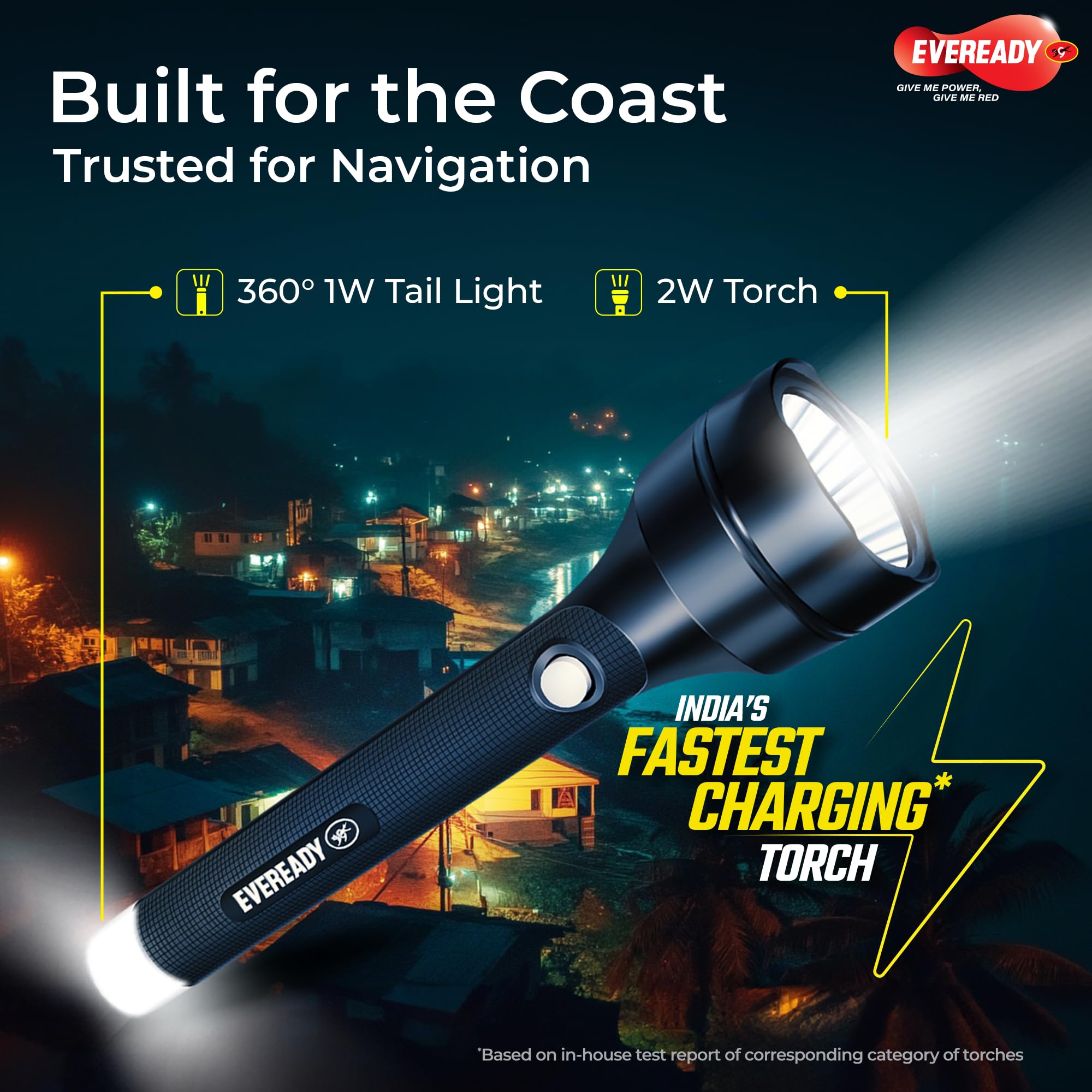 Eveready Navlite DL140, Rechargeable 2W Led Torch + 1W Emergency Tail Light, Metallic Finish, Type B/Micro USB Charging, Overcharge Protection, Powered By BIS Certified Li-Ion Battery 2