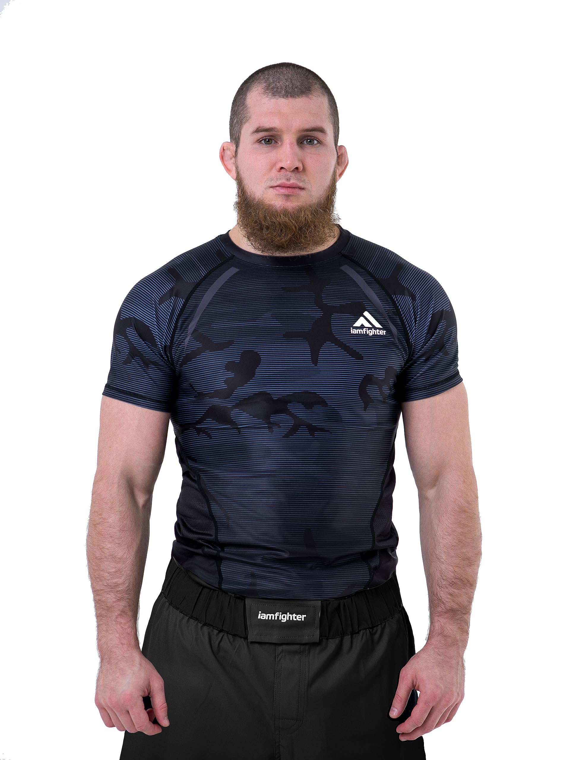 IamfighterMen's Short Sleeve Black Rash Guard Active Quick Dry For Athletic Runing Workout Lightweight