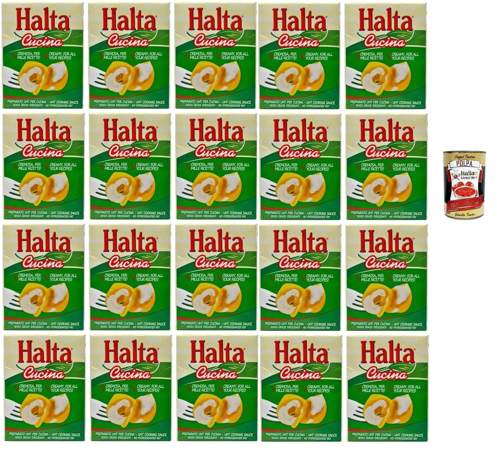 Halta Cucina UHT-Kochcreme, 200 ml, 20er Pack, Ideal für Pasta, Soßen und Pizza, + Italian Gourmet polpa 400g