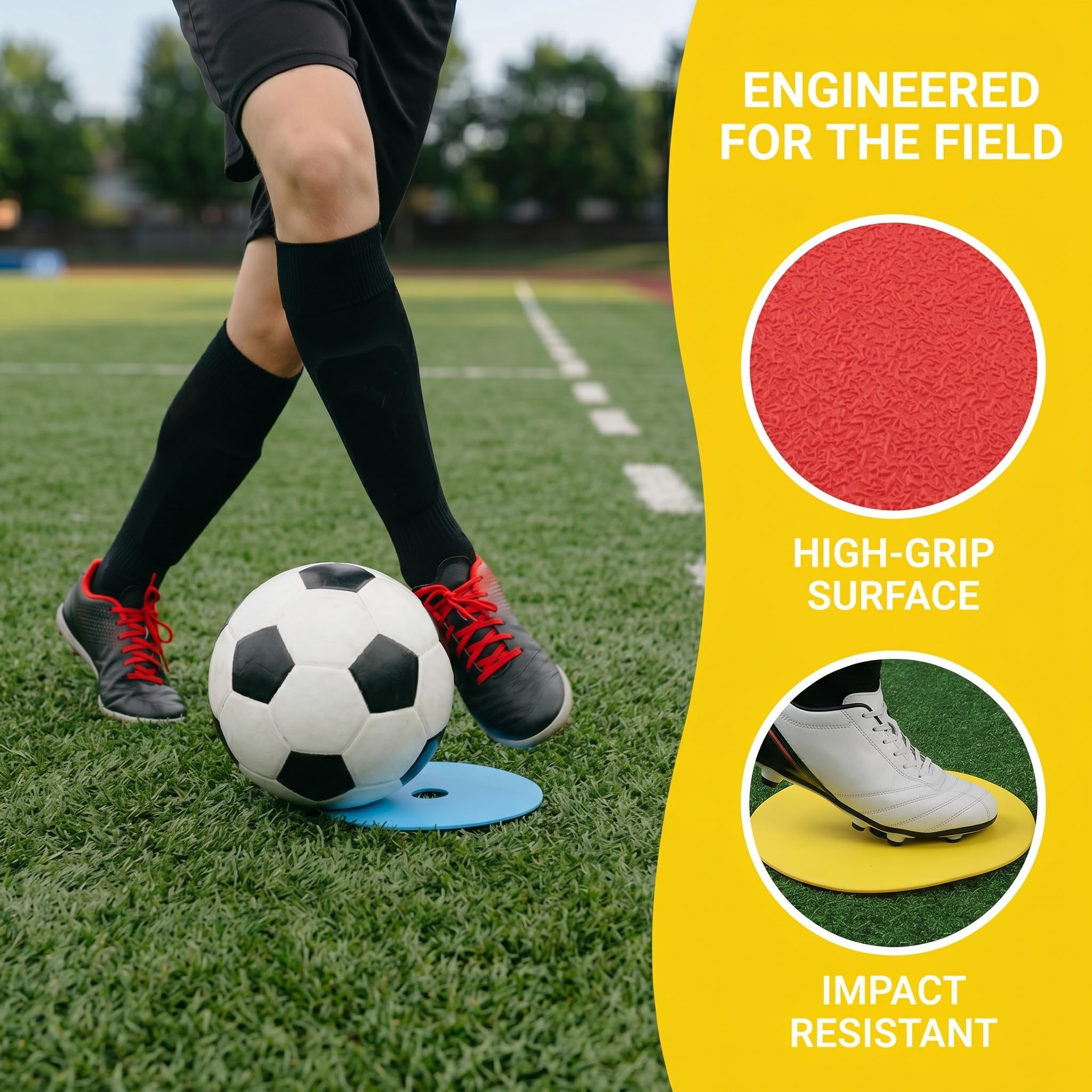 15 Conos Planos marcadores de Puntos: Conos de fútbol Antideslizantes de 6 Pulgadas con Orificios para el Suelo - marcadores de Puntos para cancha de fútbol, ​​Discos Planos, Equipo de