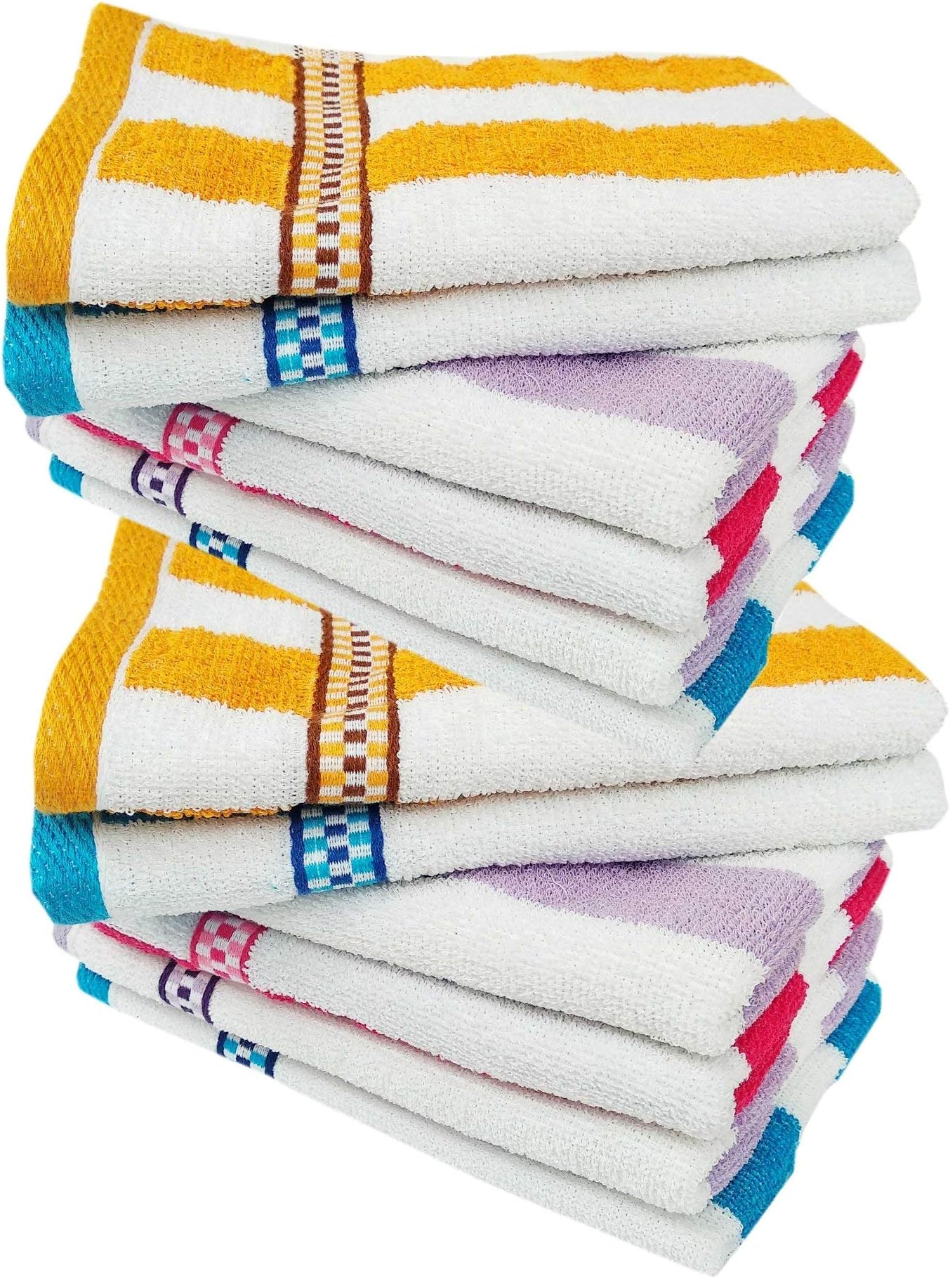 Space Fly Cotton Cabana Striped Big Size High Absorbent Hand Towels Best Uses in Kitchen, Bathroom, Washbasin for Men, Women and Kids(Multi Color, Size: 13 inch X 20 inch) Set of 10