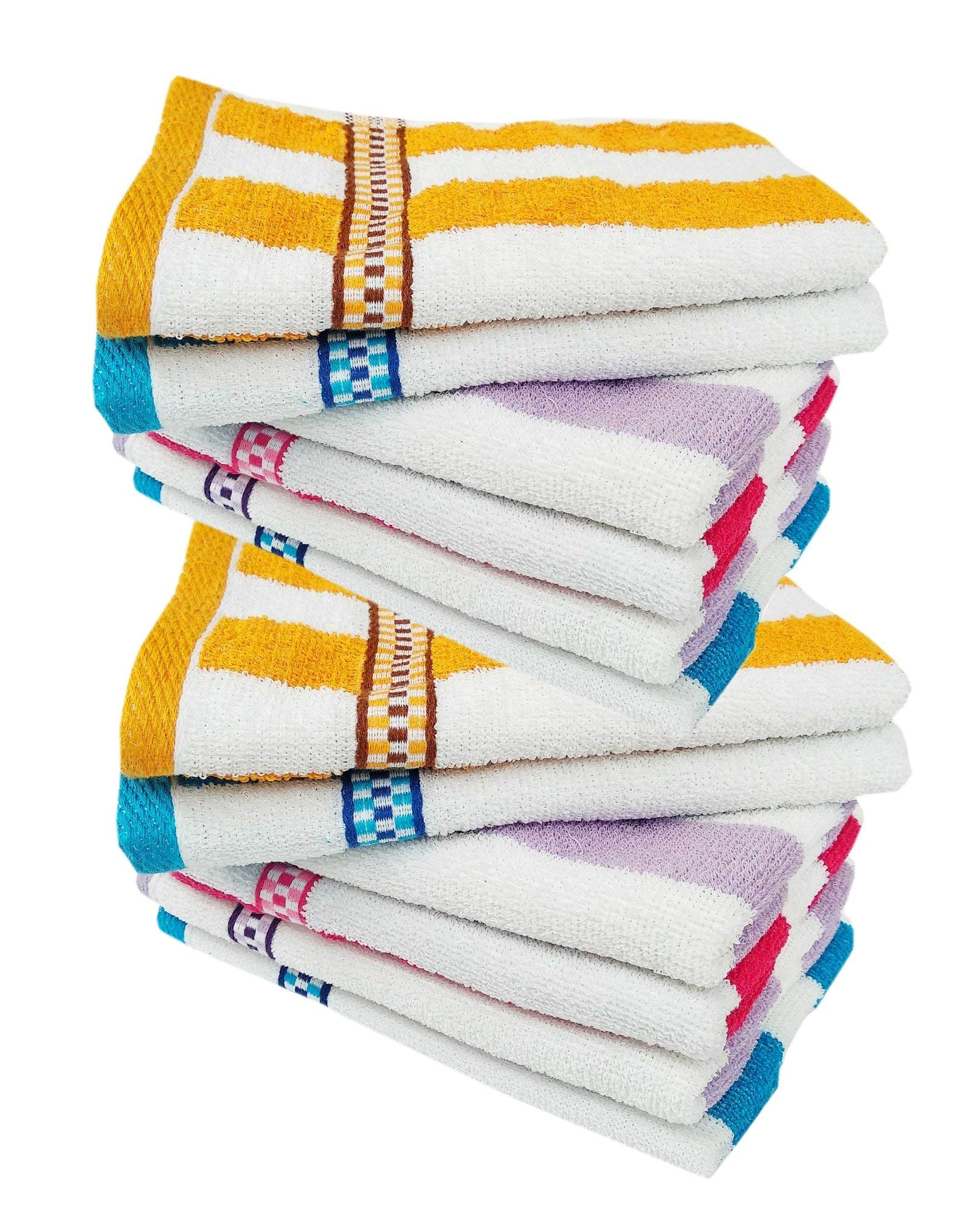 Space Fly Cotton Cabana Striped Big Size High Absorbent Hand Towels Best Uses in Kitchen, Bathroom, Washbasin for Men, Women and Kids(Multi Color, Size: 13 inch X 20 inch) Set of 10