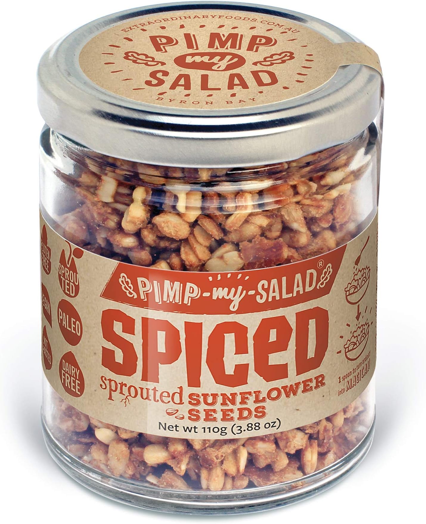PIMP MY SALAD Vegan Spiced Sprouted Sunflower Seeds | Keto, Gluten Free, Paleo, Dairy-Free | Spicy & Crunchy Meal & Salad Toppers Made with Whole Food Ingredients | Eco Jar | 3.88 oz