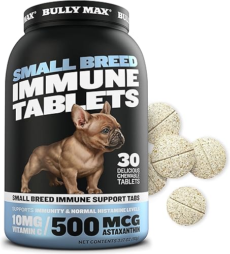 Bully Max Comprimidos inmunológicos de razas pequeñas Aumenta la salud y la inmunidad de tu bulldog francés con astaxantina, calostro, cúrcuma,