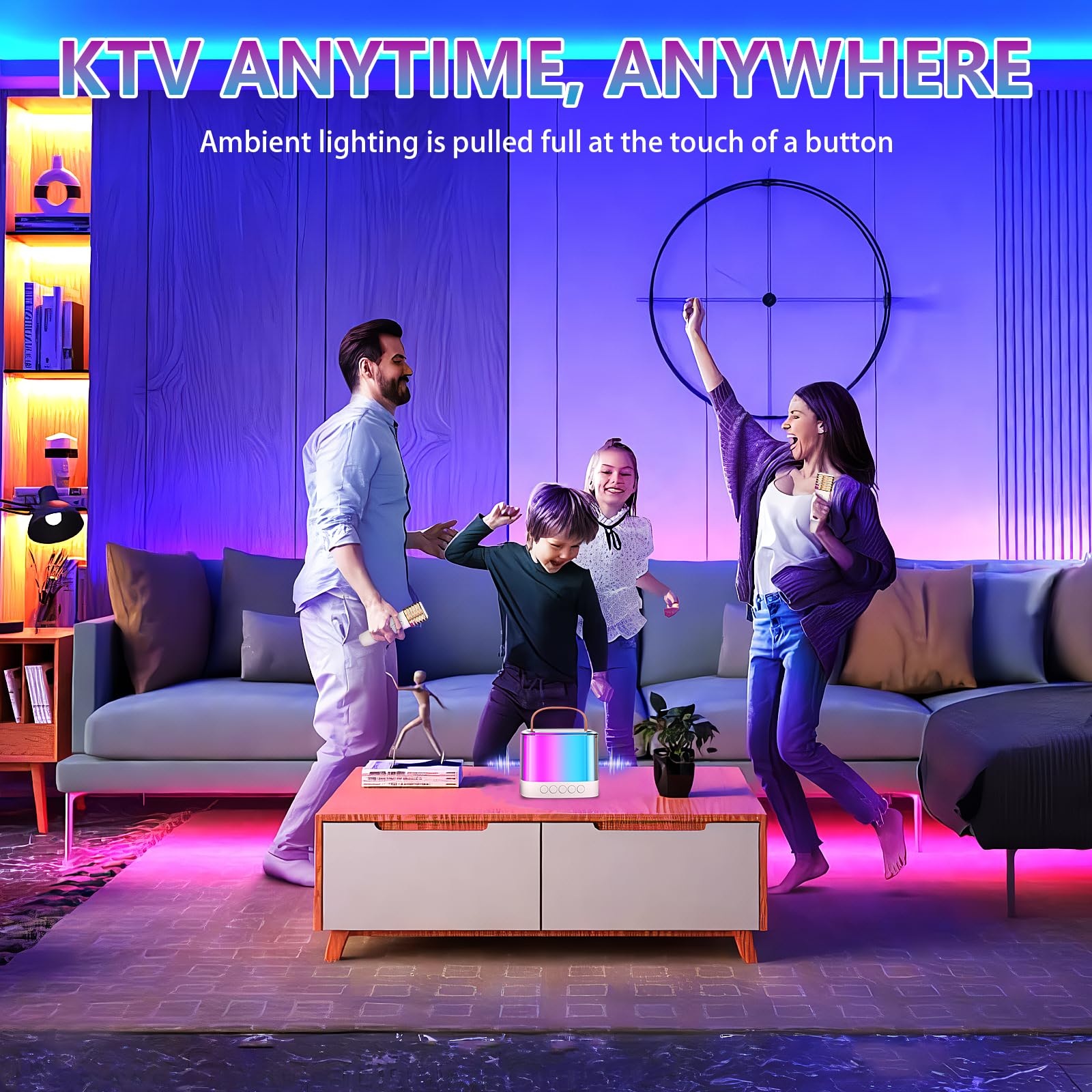 Tixahi Karaoke Machine for Adults and Kids,Portable Karaoke Machine with 2 Wireless Bluetooth Microphones, Parties with Carrying Handle/Echo/Vocal Cut,Support TF/USB/AUX