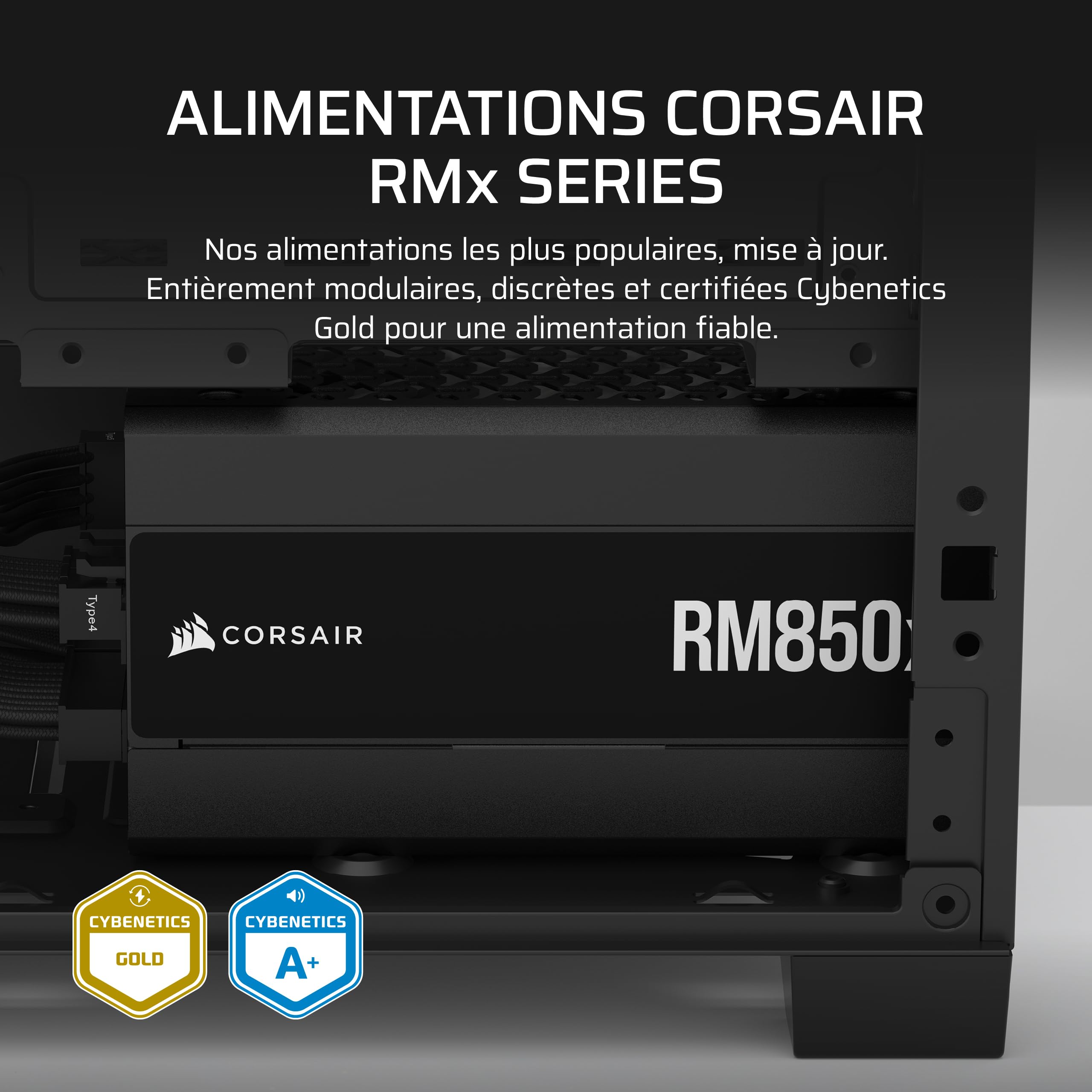 CORSAIR RM850x Alimentation ATX Entièrement Modulaire & Silencieuse – Noir | Conformité ATX 3.1, Prise en charge PCIe 5.1, Efficacité Cybenetics Gold, Connecteur natif 12V–2x6