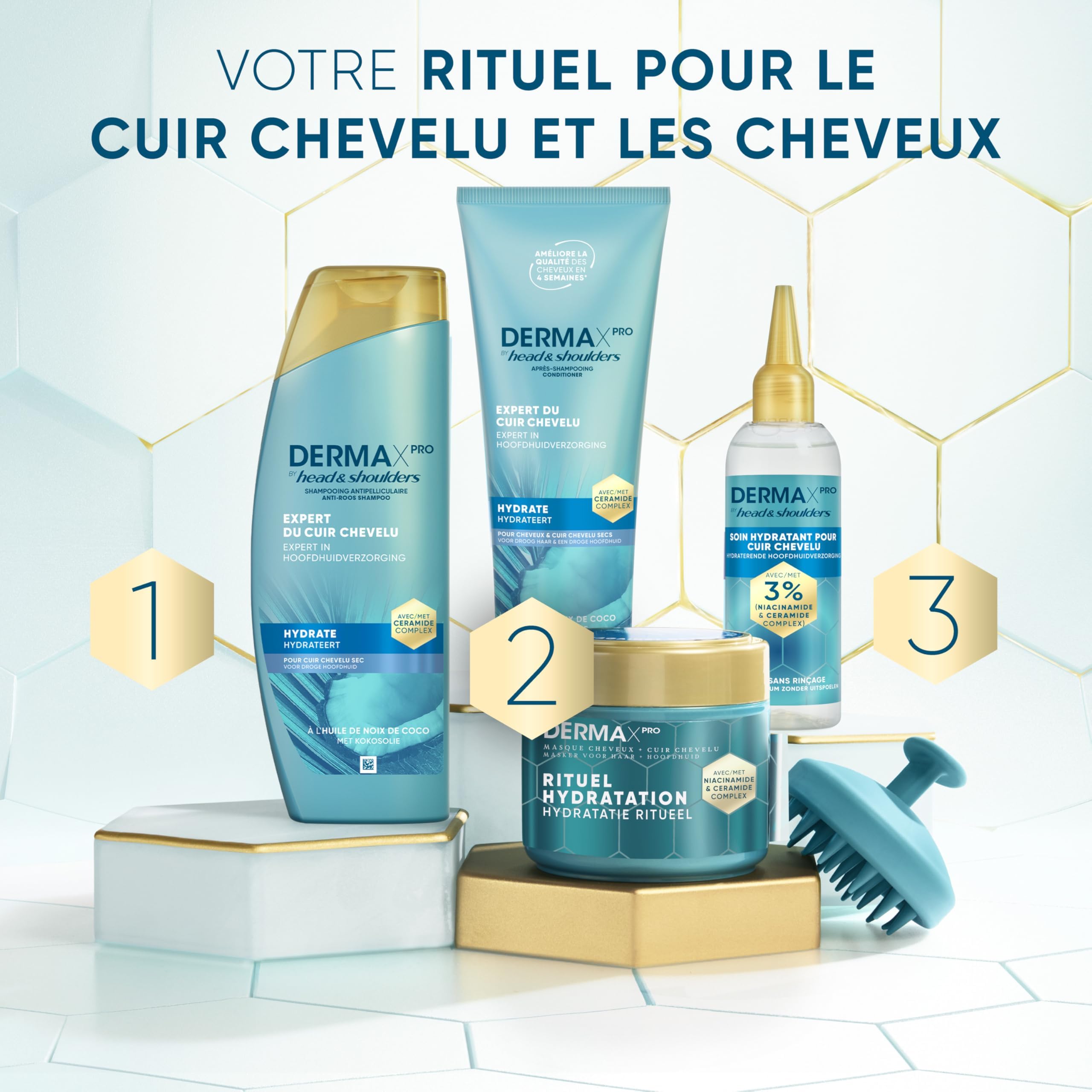 Head & Shoulders DermaXPro Rituel Hydratant Masque Cuir Chevelu Et Cheveux 300ml avec Masseur De Cuir Chevelu Pour Cheveux Secs, Hydrate Le Cuir Chevelu Et Les Cheveux