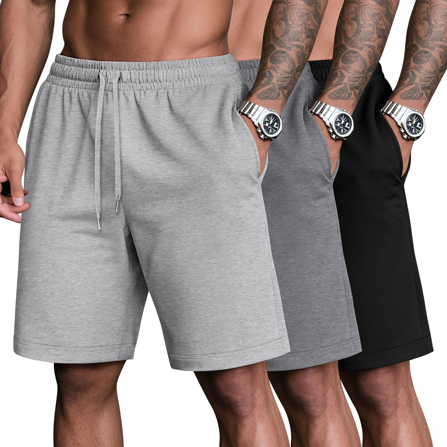 Evervibe 3 Pack Men Casual Shorts Plus Size Summer Shorts Drawstring Bermuda Athletic Elastic Waist Lightweight Shorts