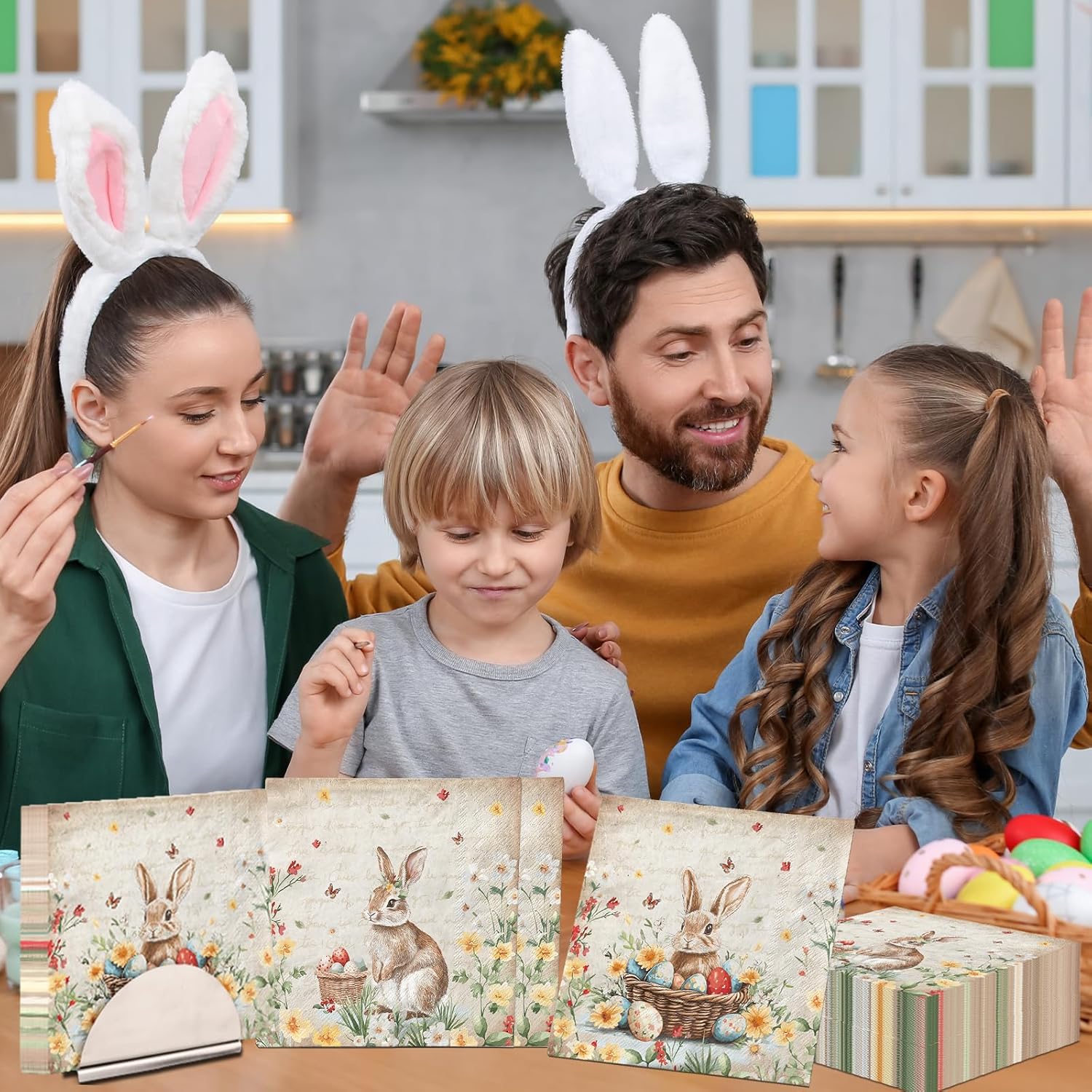 40Pcs Easter Paper Napkins,Easter Party Decoration Retro Easter Bunny Party Napkins Spring Easter Bunny Egg Flower Theme Decoration for Easter Holiday,Spring Birthday Party - Image 5