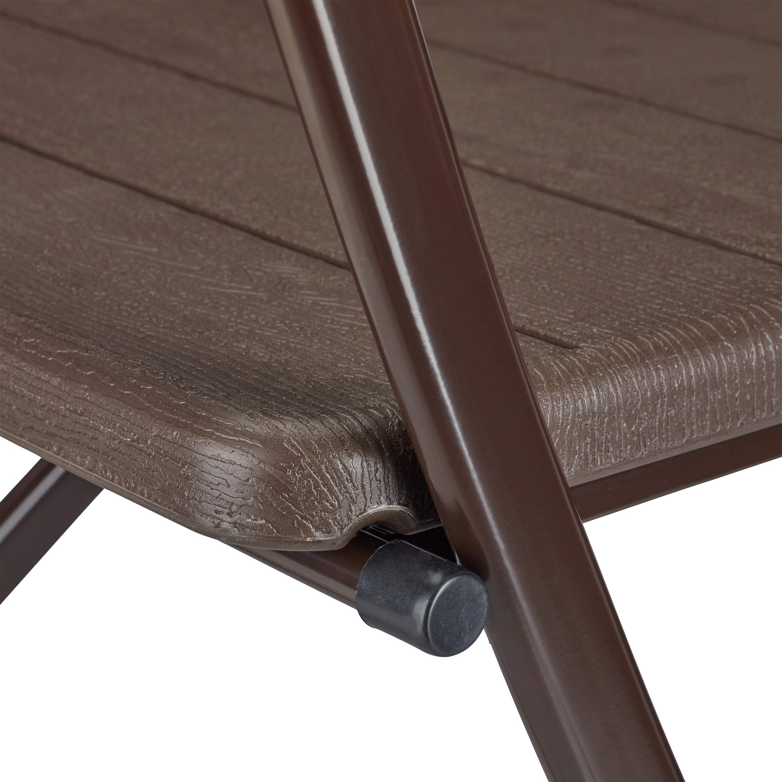 Relaxdays Set di 2 Sedie da Giardino, Effetto Legno, Resistenti, in Plastica, Struttura in Metallo, Pieghevoli, Marrone