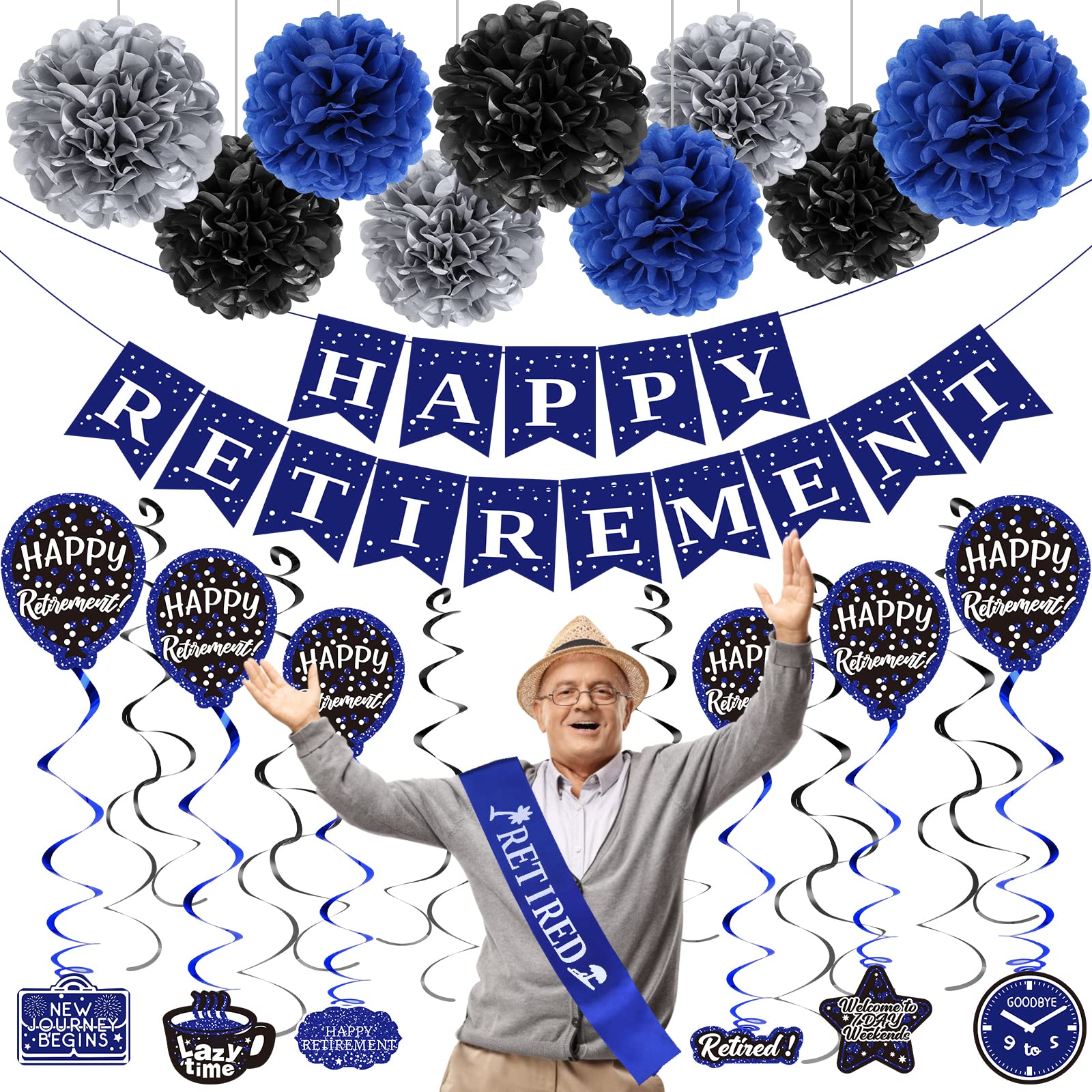 Buy Retirement Decorations Men Blue Happy Retirement Party Decorations