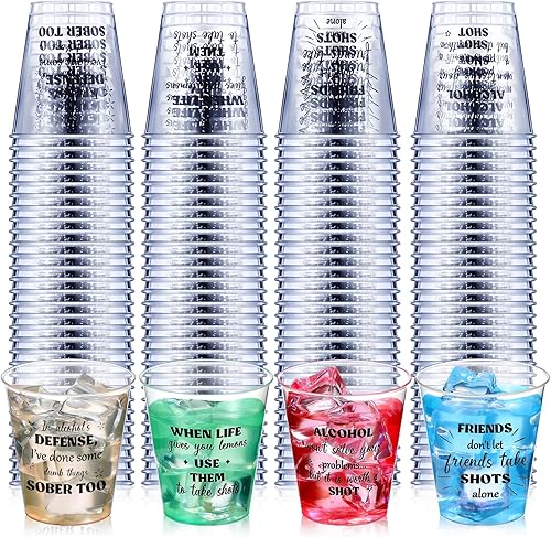 Amyhill 100 vasos de chupito de plástico transparente de 2 onzas, mini vasos desechables, divertidos vasos de chupito para adultos, amigos, fiesta,