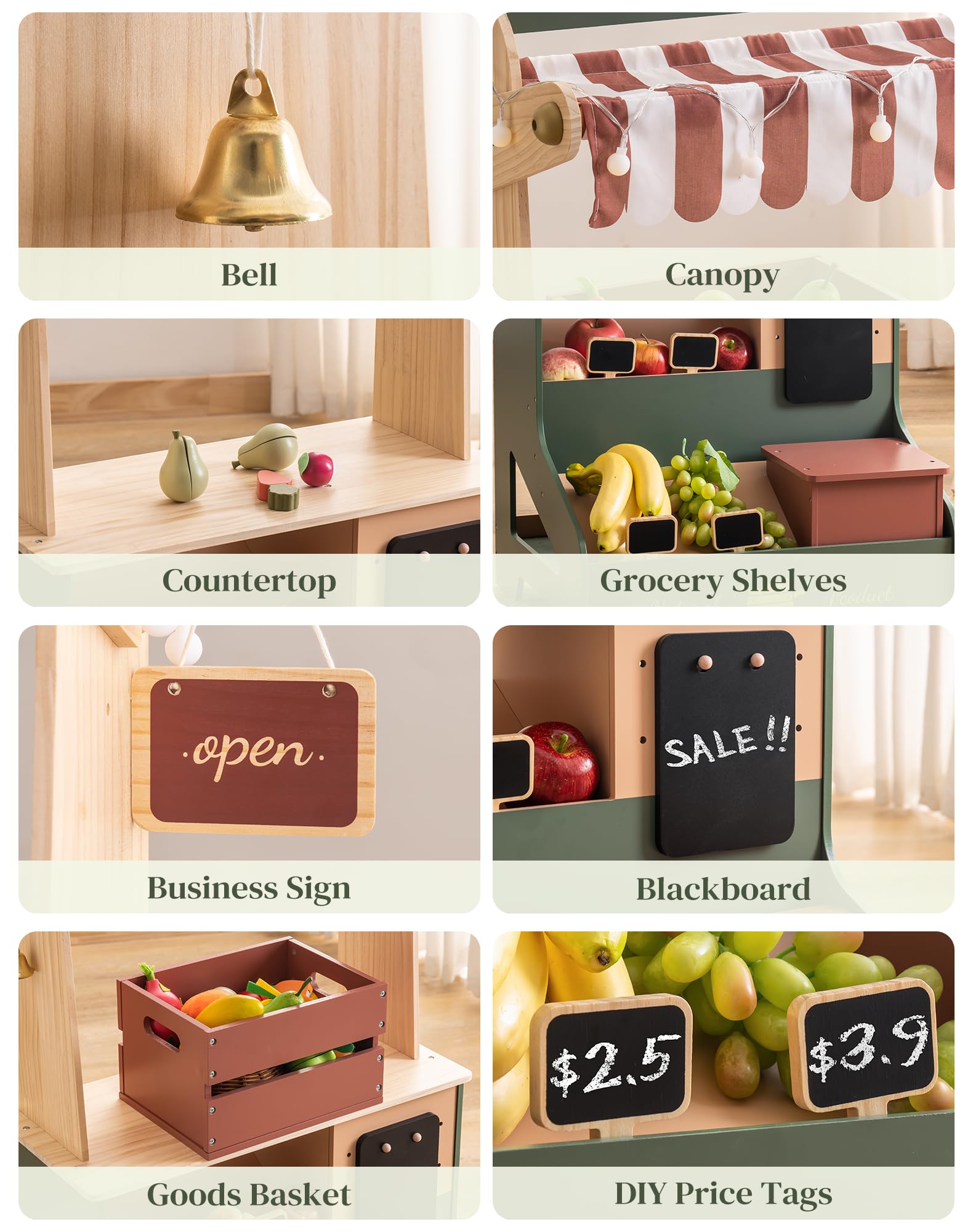 Starlight Market - Juego de tienda de comestibles de madera, juego de cocina Starlight Market, juego de simulación realista con luces, pizarra, regalo para niños y niñas mayores de 3 años 7