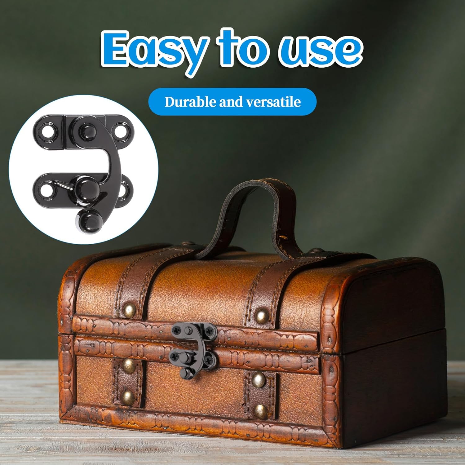 2 Pcs Antique Hook Hasp Latch, Black Clasp Swing Arm Latch Small Padlock Hasp Hook Lock with Mounting Screws for Wooden Box Jewelry Case Cabinet (Black Style)