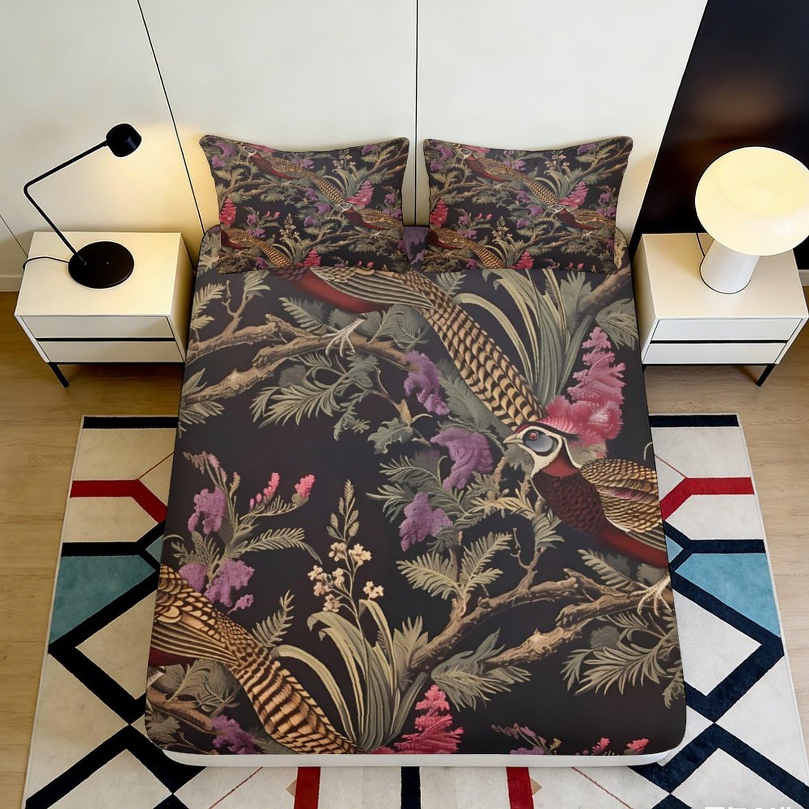 3D Printed Tropical Jungle Fitted Sheet Microfiber Soft Breathable Exotic Bird Mattress Cover Bedroom Decor 90x200x25cm