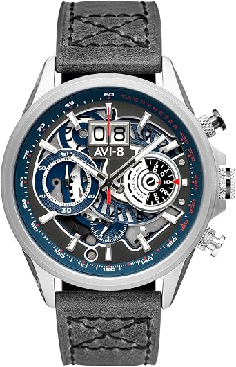 AVI-8 Mens 45mm Hawker Harrier Matador Chronograph Japanese Quartz Pilot Watch with Genuine Leather Strap AV-4065 / AV-4025