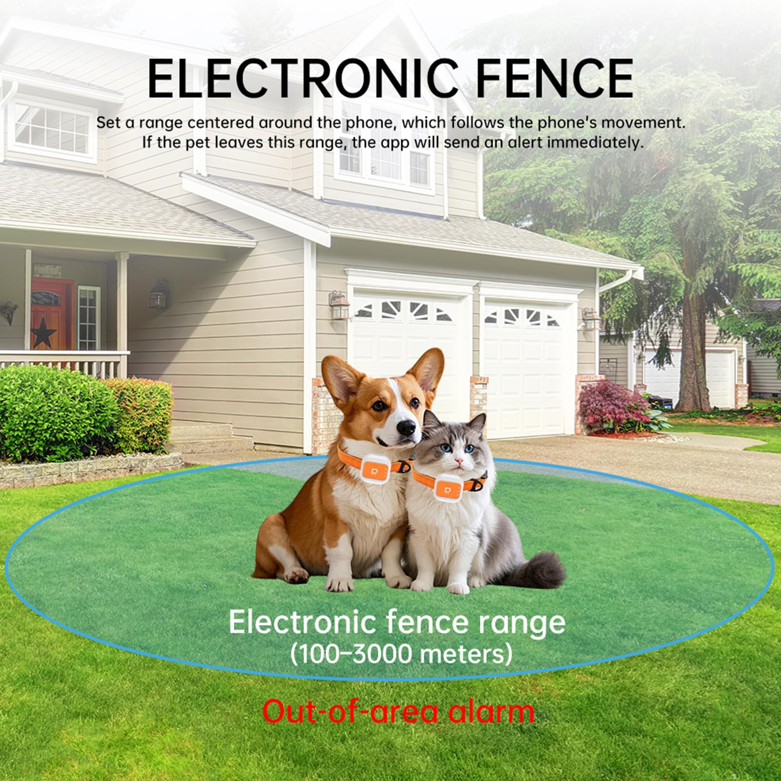Tracker elettronico per animali domestici, con impermeabilità e posizione in tempo reale e recinzione riflettente