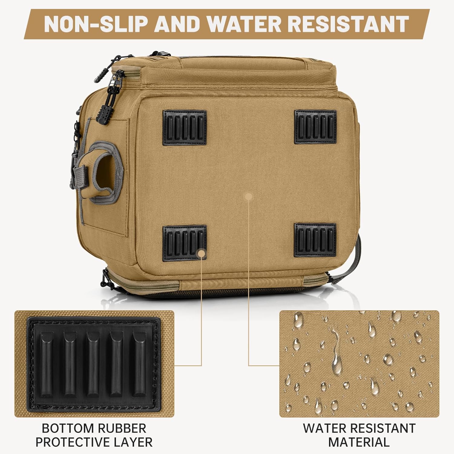 Fishing Tackle Bags Empty, Water Resistant Bag Fits 3600 Lure Box, Portable Saltwater Freshwater Bag with Padded Shoulder Strap & Tool Holder, Outdoor Storage Bag for Anglers（Khaki