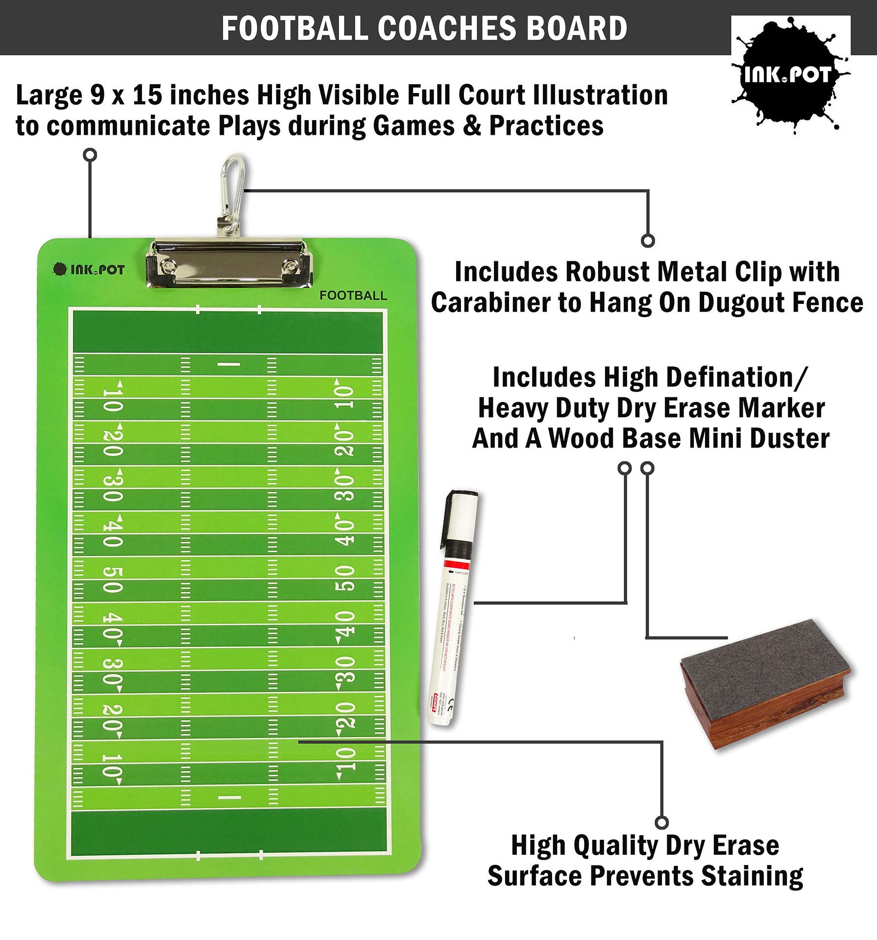 Tableau Tactique De Hockey Zkfpet – Double Face, Effaçable à Sec, Avec Marqueur, 38x23 Cm – Terrain Complet Et Demi-terrain Pour Entraîneurs