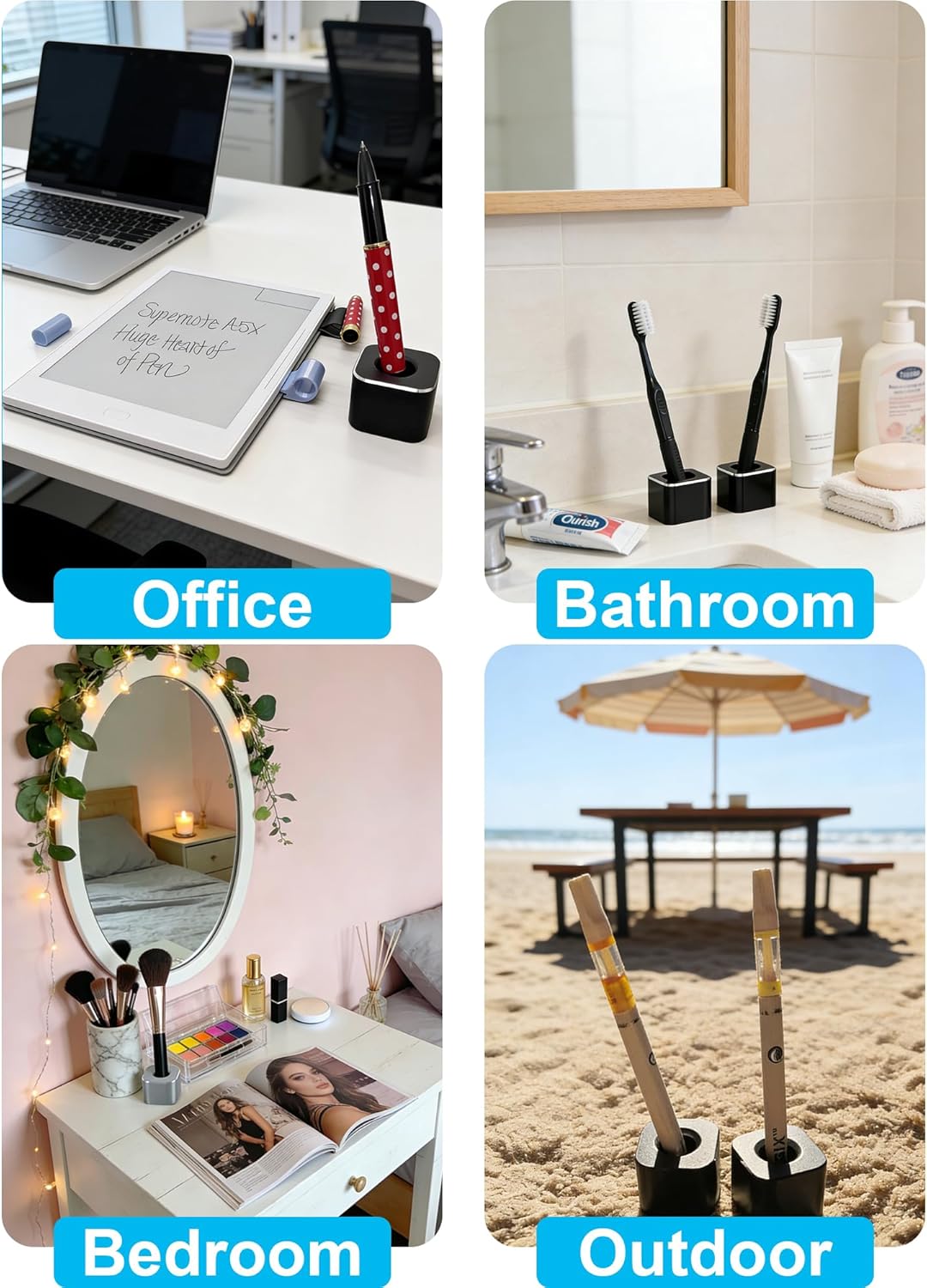 Single Pen Holder, Durable Fountain Pen Stand for Desk (16mm ID, 3cm H) Aluminum Alloy, Non-Slip Base, Minimalist Office/Home Organizer(Multicolored,6P)