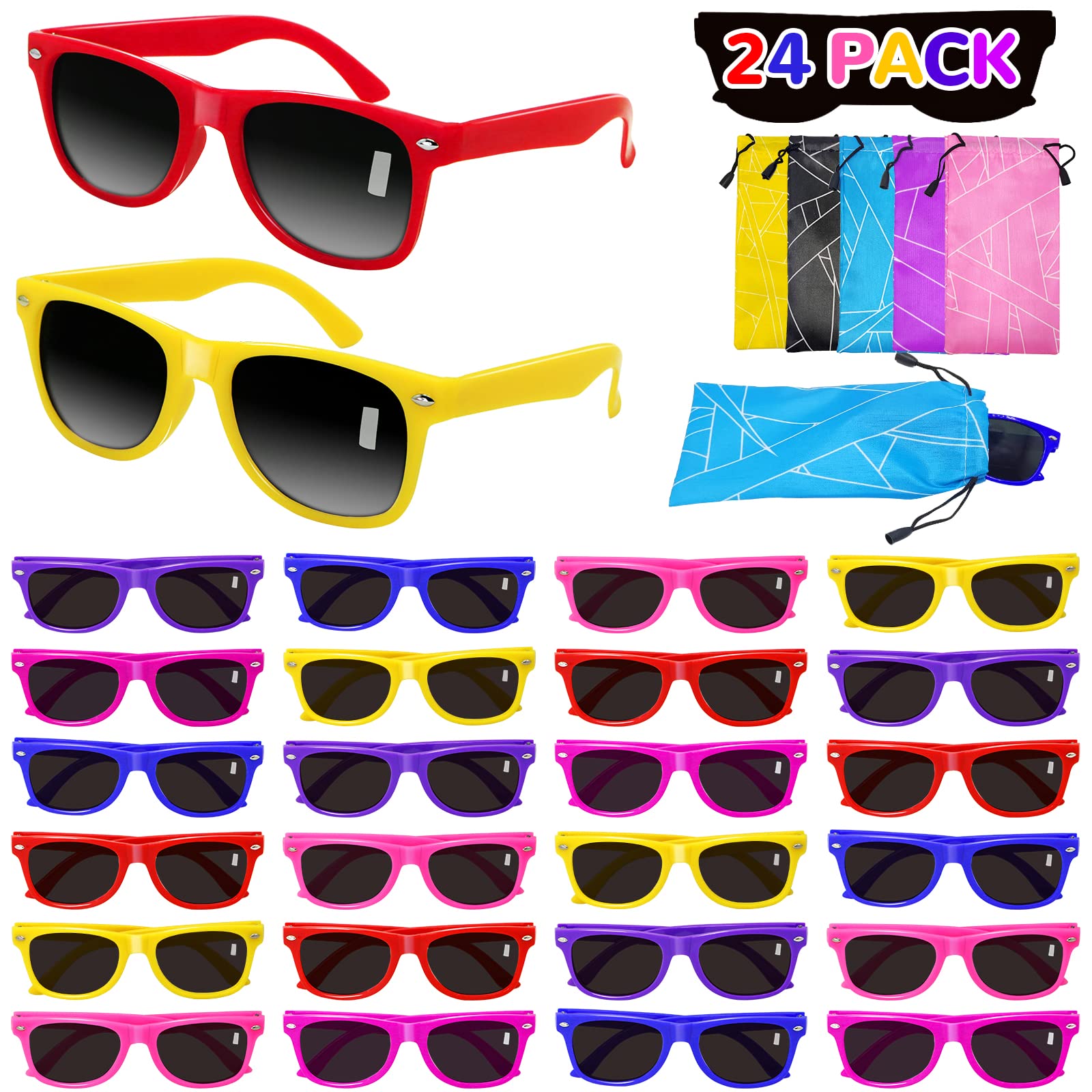 24 Pack Kids Sunglasses Bulk, Kids Sunglasses Party Favor, Neon Sunglasses for Kids Boys and Girls, Summer Party Supplies, Beach Pool Party Favors, Great Gift for Birthday Graduation Party Supplies