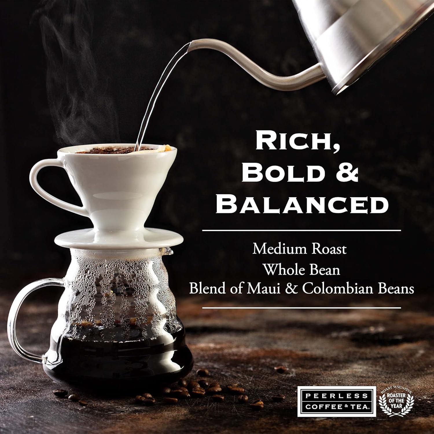 Peerless Hawaiian Whole Bean Coffee (2 lb.) - Hawaiian Island Blend, Medium Roast, Blend of Maui & Colombia Coffee Beans, 100% Arabica