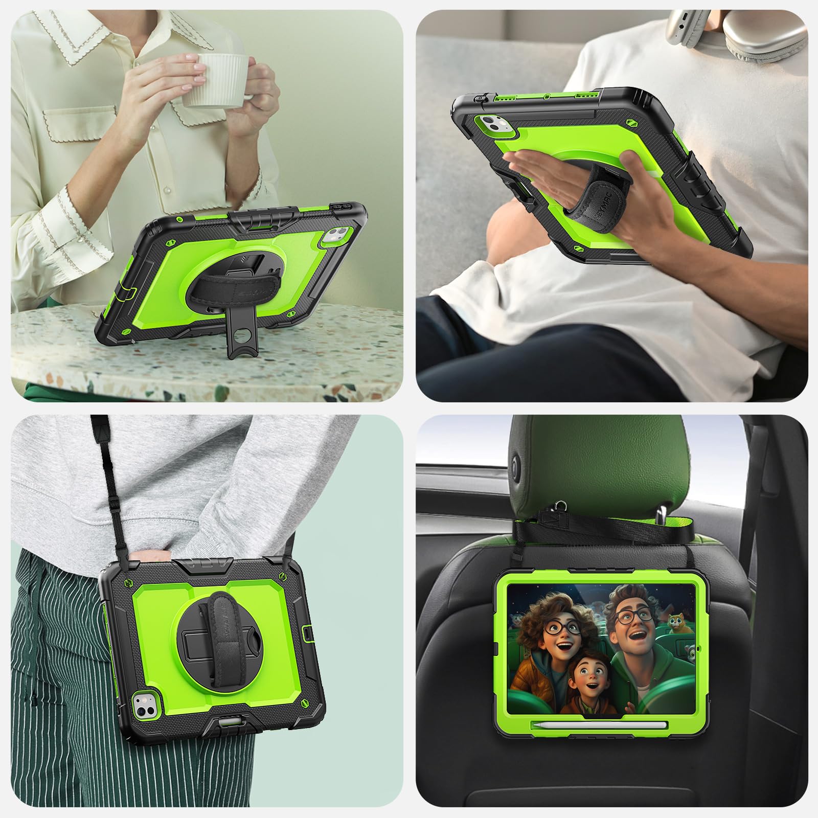 SEYMAC Custodia per iPad Air 11 Pollici 6th 2024 M2, Custodia Antiurto con Protezione per lo Schermo, Portapenne, Supporto Girevole a 360 Gradi/Cinturino da Polso, Tracolla per iPad Air 11, Rosa