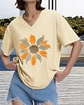 ADOREJOY Oversized T Shirts for Women Summer Short Sleeve V Neck Casual Basic Tee Tops