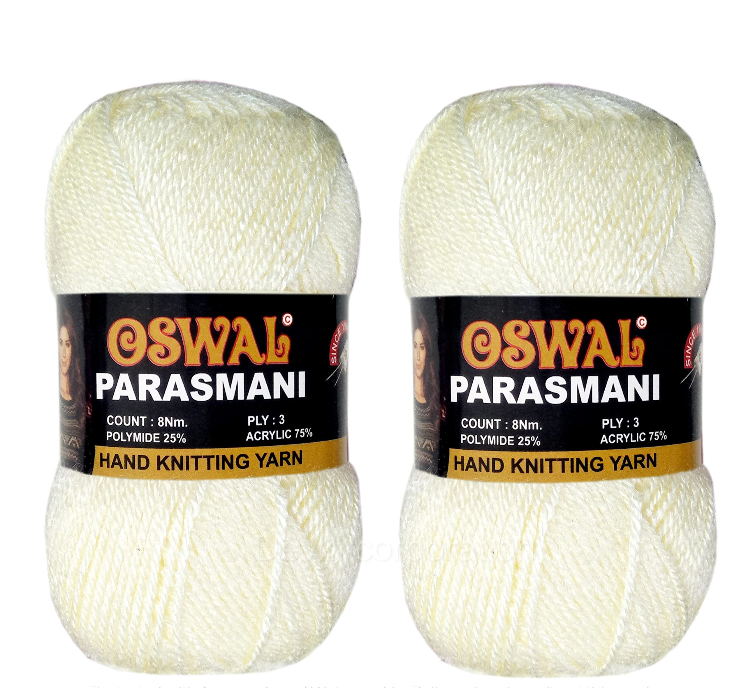 OSWAL PARASMANI Hand Knitting Yarn/Wool/Woollen/Thread, Pack of 2 Balls of  Off Cream Color . Each BALL-100 gm . Shade-OP1.200 : Amazon.in: Home u0026  Kitchen
