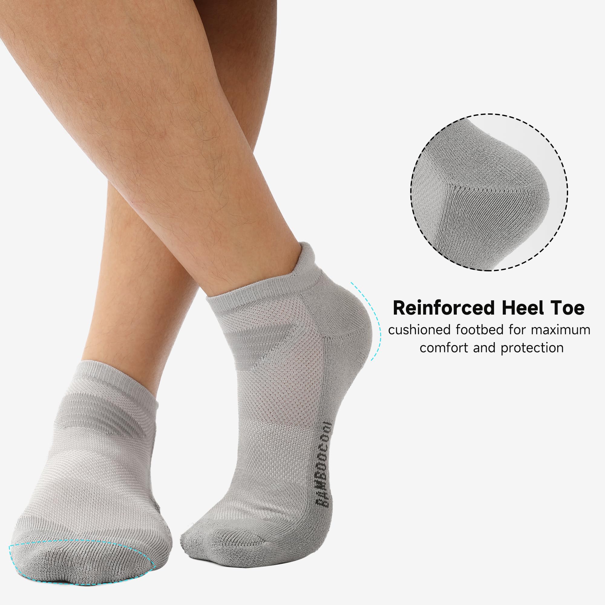 BAMBOO COOL Calcetines de tobillo para hombre, atléticos, de corte bajo, acolchados, absorben la humedad, calcetines para correr, soporte de arco transpirable, paquete de 6