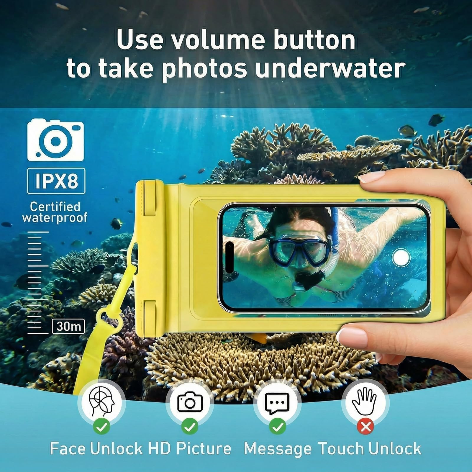 Funda universal impermeable para teléfono, con tarjeta interior, certificada y ligera, impermeable, accesorios para iPhone 17, 16, 15, 14, 13 Pro Max, 1 paquete, amarillo, 8.3 pulgadas