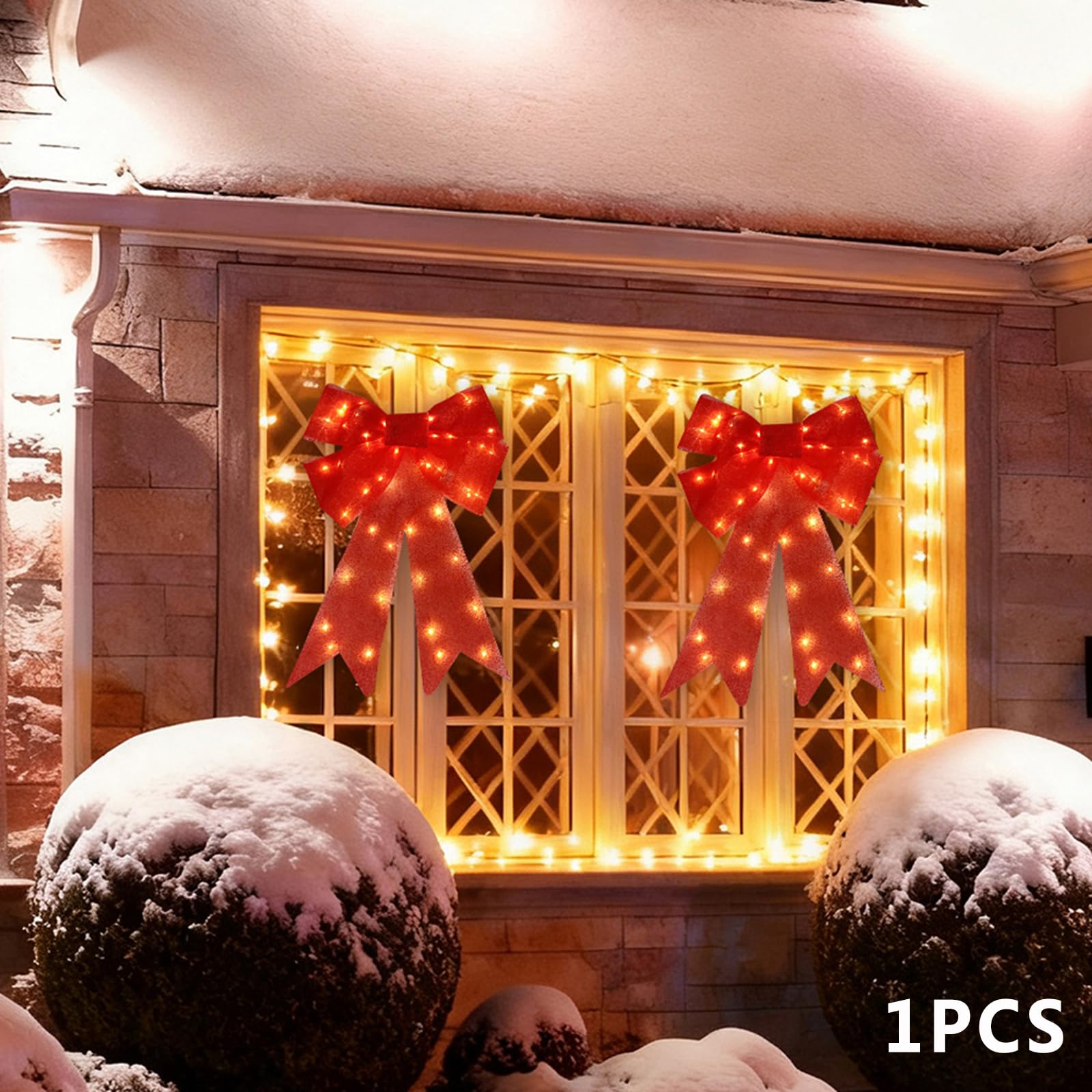 Puntale per albero di Natale con fiocco rosso illuminato a LED, da appendere, decorazione per la casa, per vacanze e feste invernali (rosso 1, 59 x 41 cm)