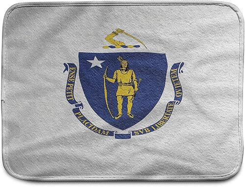 Miniatura 4 de Lunarable Juego de 4 alfombrillas de coche americanas, con diseño de bandera de Massachusetts que sostiene un arco y flecha hacia abajo, alfombrilla