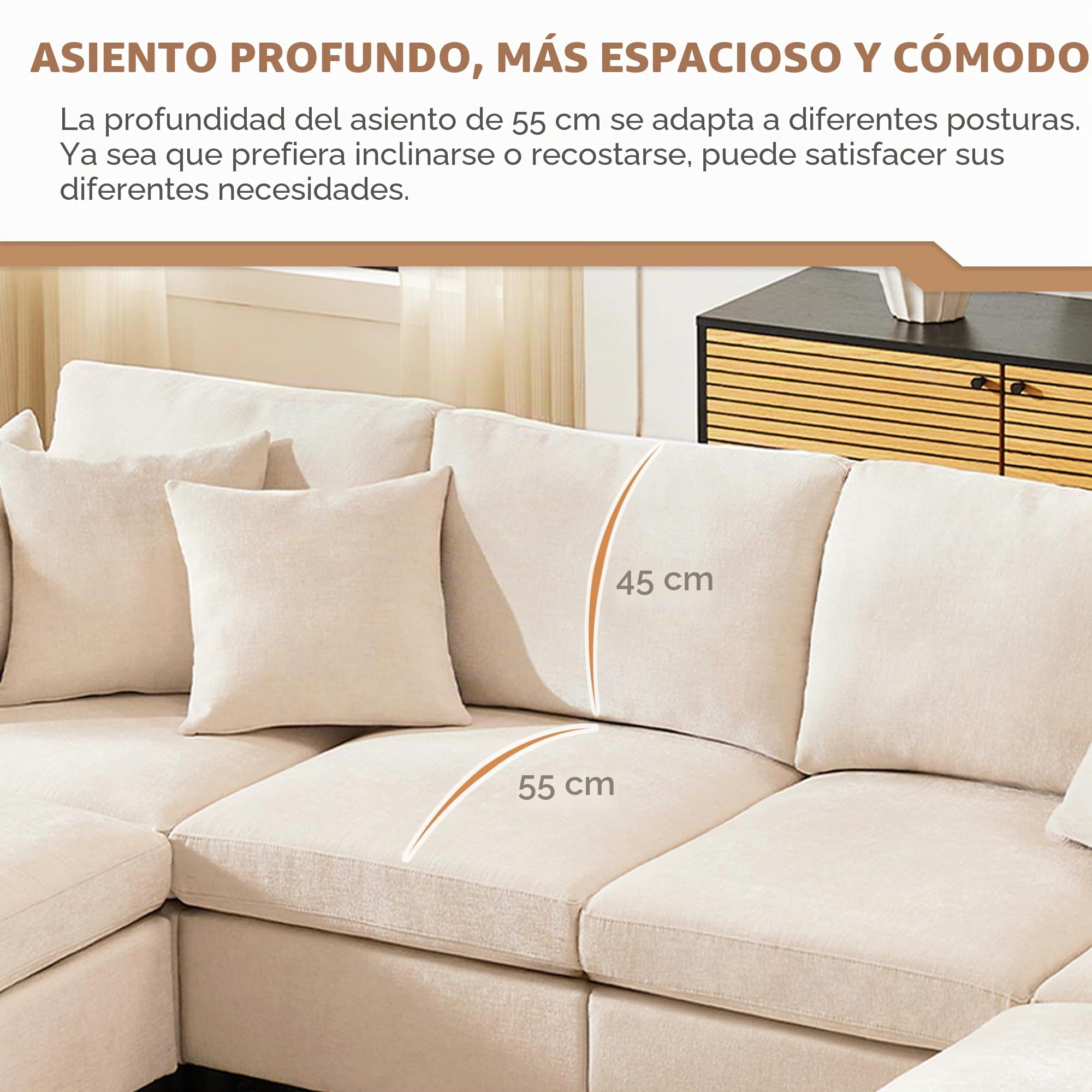 Sapgaks - Sofá de 4 plazas moderno de tela de chenilla con reposapiés extraíble, sofá esquinero en L/U, sofá modulable, adecuado para casa, salón, apartamento (E-Beige)